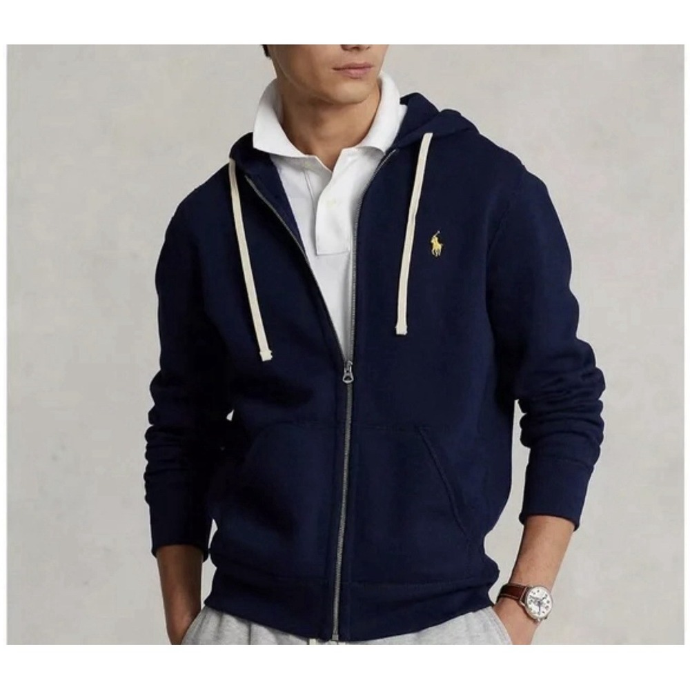 Polo Ralph Lauren Full Zip Hoodie Waffle Lined Hood Heavyweight Navy Size 2XL
